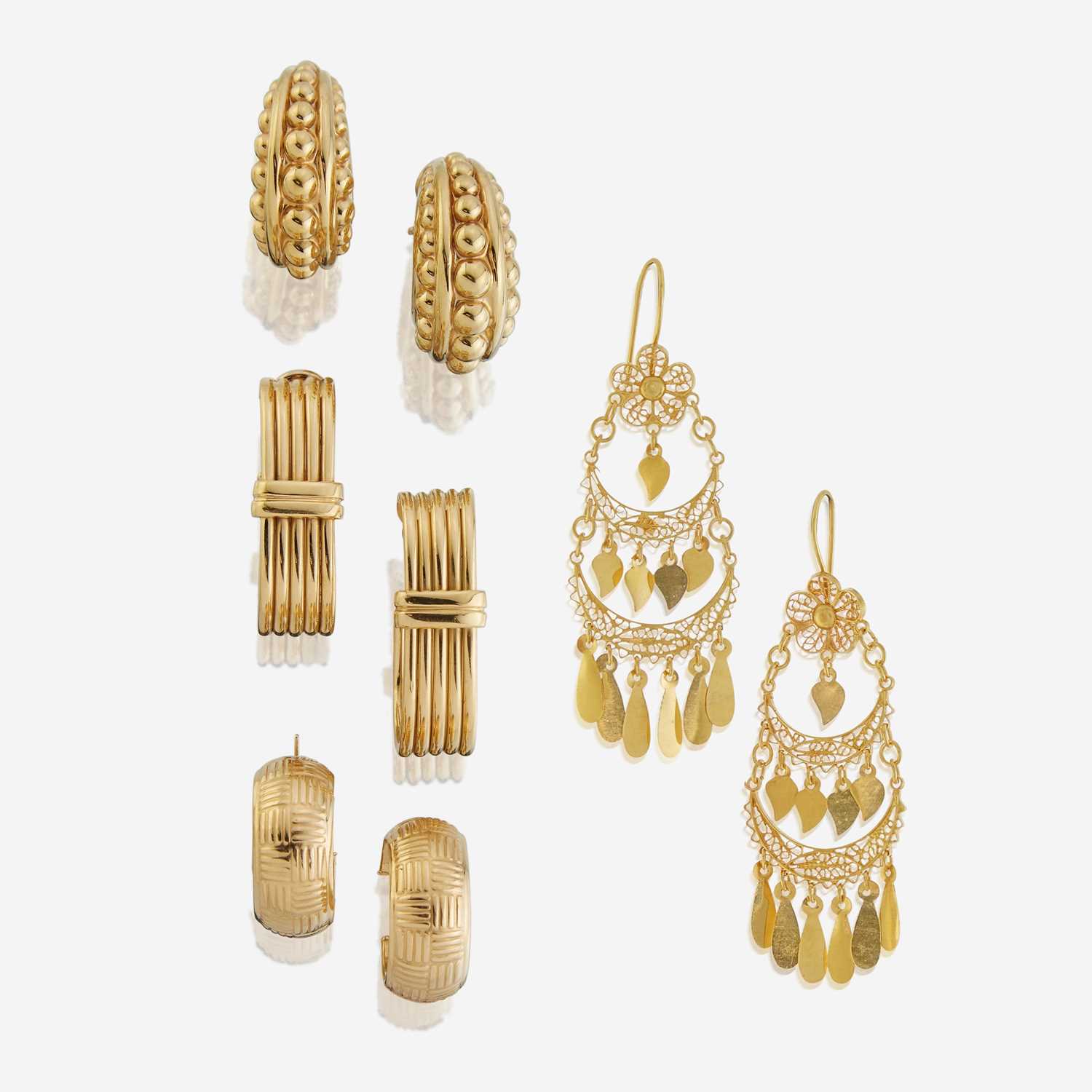 Lot 89 - A collection of four pairs of eighteen karat gold earrings