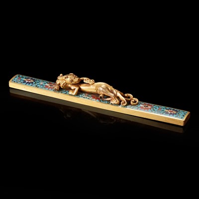 Lot 148 - A Chinese gilt-bronze and cloisonné "Qilong" scroll weight