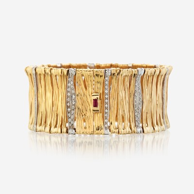 Lot 179 - A bicolor gold and diamond bracelet, Roberto Coin