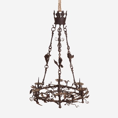 Lot 22 - A Gothic Wrought Iron Six-Light Pricket Chandelier