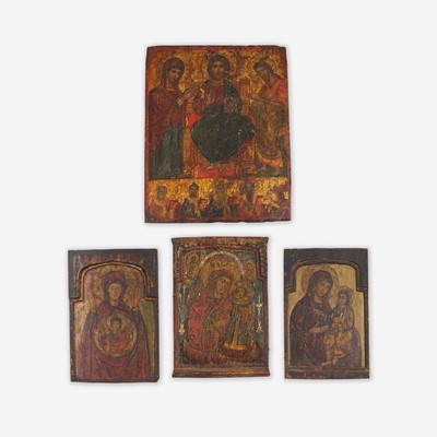 Lot 26 - A Group of Four Polychrome and Gilt Painted Panel Icons