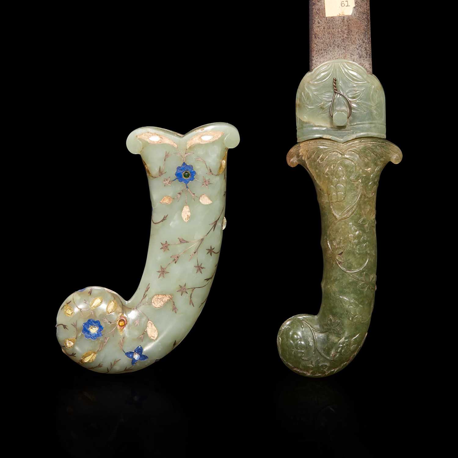 Lot 196 - A Mughal style blade with nephrite hilt and associated chape, and a Mughal style nephrite hilt