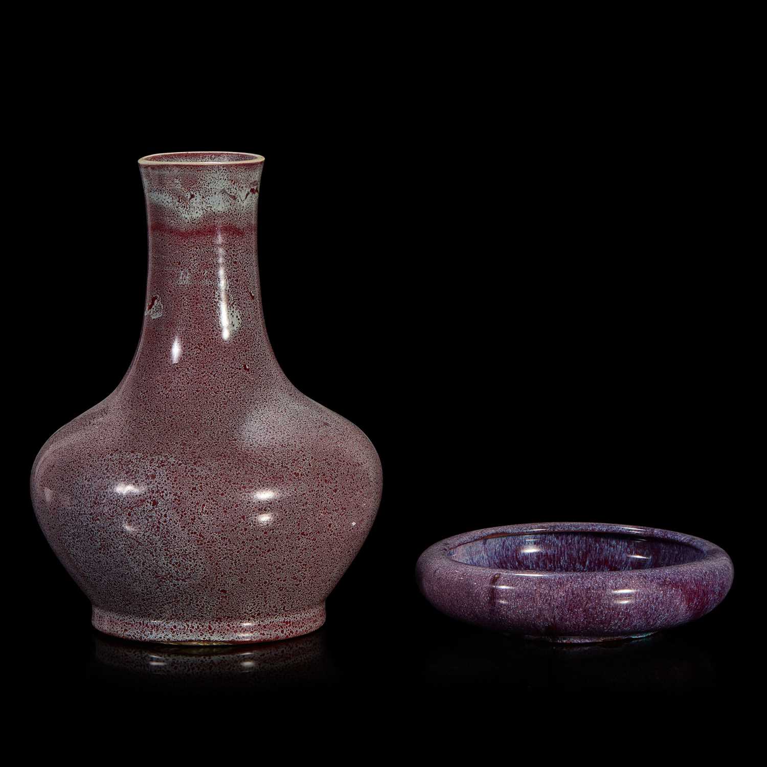 Lot 42 - A Chinese flambe-glazed vase and a narcissus bowl