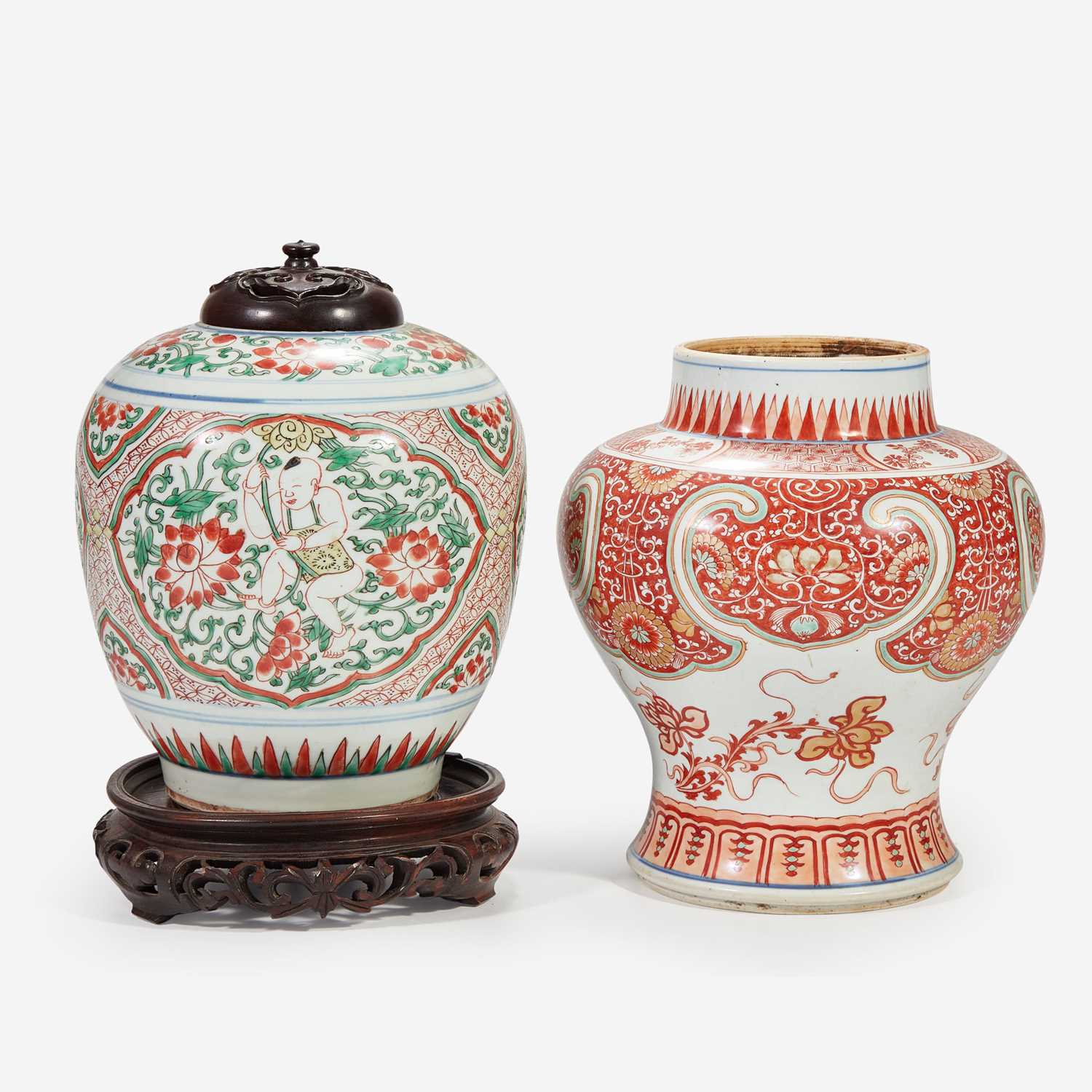 Lot 34 - Two Chinese famille verte decorated porcelain jars