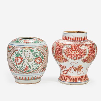 Lot 34 - Two Chinese famille verte decorated porcelain jars