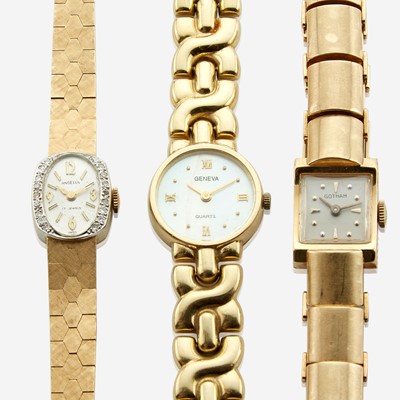Lot 143 - A collection of three lady's gold bracelet watches