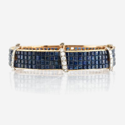 Lot 19 - A Sapphire, Diamond, Gold, and Platinum Bracelet by Van Cleef & Arpels