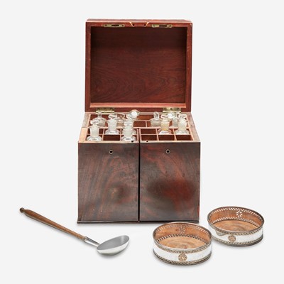 Lot 53 - Washington Family associated items: pair of bottle sliders, punch ladle and portable mahogany medicine chest associated with Dr. Samuel Walter Washington