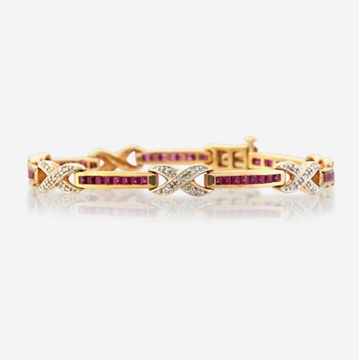 Lot 111 - A ruby, diamond, and gold bracelet