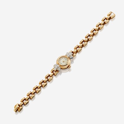 Lot 129 - A lady's gold and diamond bracelet watch, Gumbiner