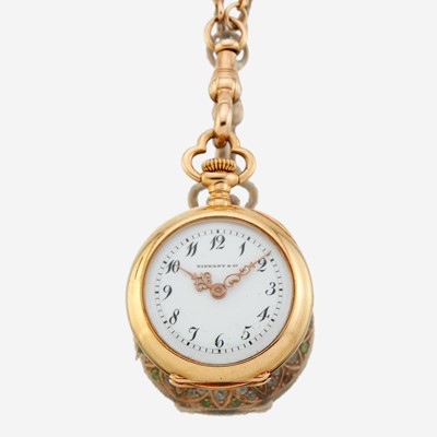 Lot 127 - A lady's diamond and tsavorite garnet openface pocket watch necklace, Tiffany & Company