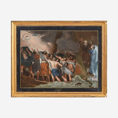 Lot 64 - A verre églomisé Painting Depicting a Scene from The Tempest