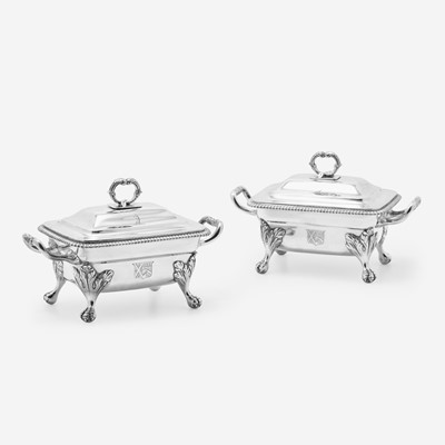 Lot 111 - A Pair of George III Sterling Silver Armorial Sauce Tureens with Covers