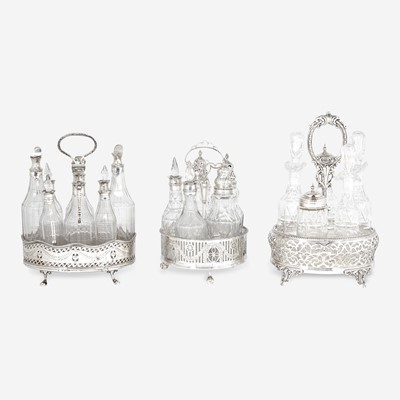 Lot 19 - A group of three George III / Victorian sterling silver, silver plate, and glass cruet sets