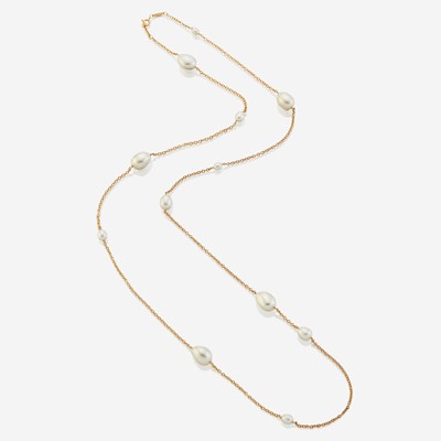 Lot 190 - A gold and cultured pearl necklace, Tiffany & Co.