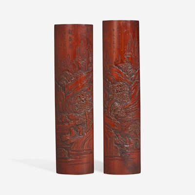 Lot 72 - Two Chinese carved bamboo wrist rests 竹雕臂搁两件