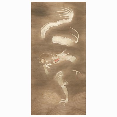 Lot 195 - A Japanese or Korean needlework "Dragon" scroll 日本或韩国龙纹刺绣