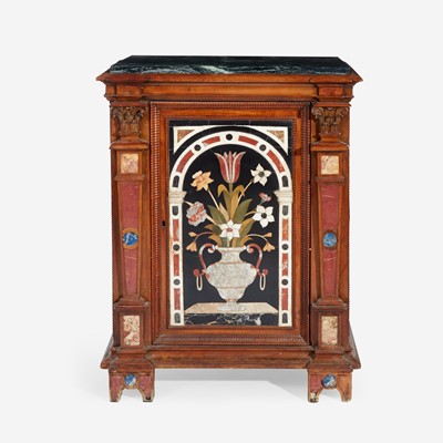 Lot 6 - An Italian Renaissance Style Carved Walnut Cabinet with Pietra Dura Panels