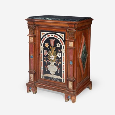 Lot 12 - An Italian Renaissance Style Carved Walnut Cabinet with Pietra Dura Panels