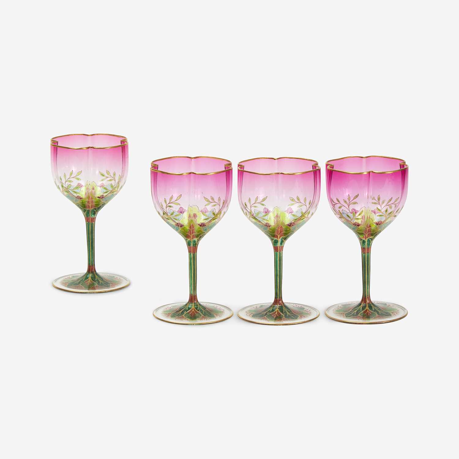 Lot 130 - A Set of Four Austrian Art Nouveau Enameled Glass Wine Glasses