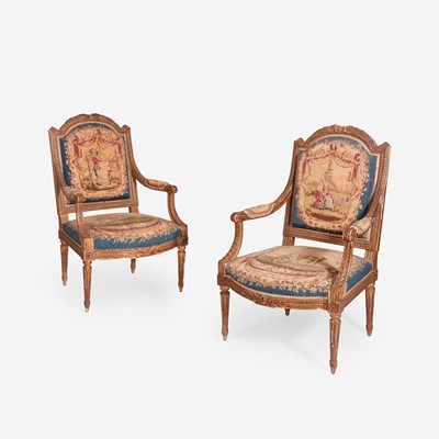Lot 144 - A Pair of Louis XVI Style Giltwood fauteuil à la reine