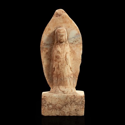 Lot 100 - A Chinese carved white marble figure of a standing bodhisattva
