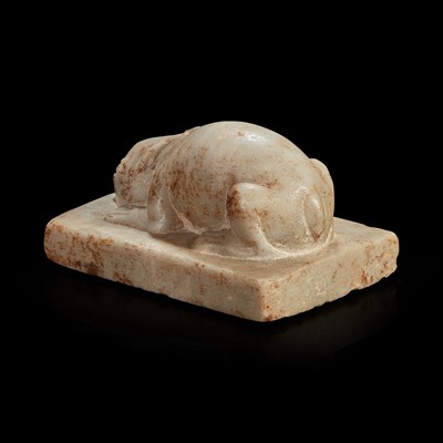 Lot 98 - A Chinese white marble figure of a crouching rabbit