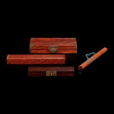 Lot 106 - Four assorted Chinese and Japanese wood, lacquer and bamboo boxes and cases