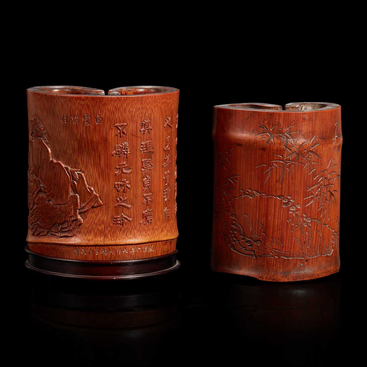 Lot 105 - Two Chinese carved bamboo brushpots