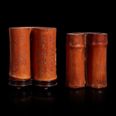Lot 105 - Two Chinese carved bamboo brushpots