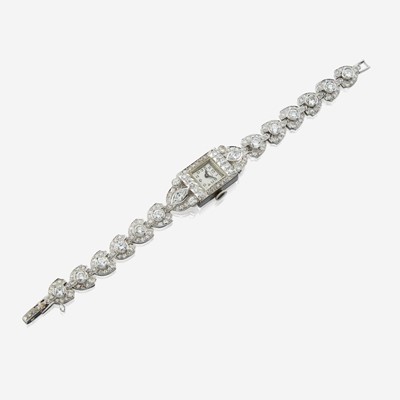 Lot 137 - An Art Deco lady's diamond and platinum bracelet watch, Hamilton