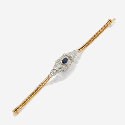 Lot 103 - A sapphire, diamond, platinum, and gold bracelet