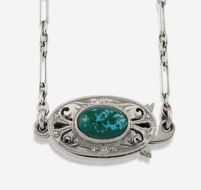 Lot 51 - An Art Deco turquoise, diamond, and platinum necklace
