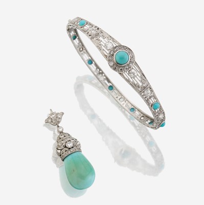 Lot 50 - A group of platinum and turquoise jewelry