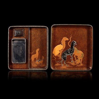 Lot 208 - A Japanese lacquer "Cranes and Dogs" writing box