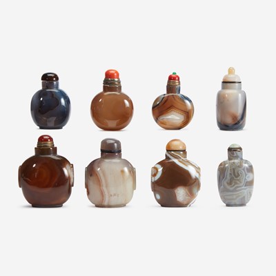 Lot 185 - An assorted group of eight Chinese agate snuff bottles