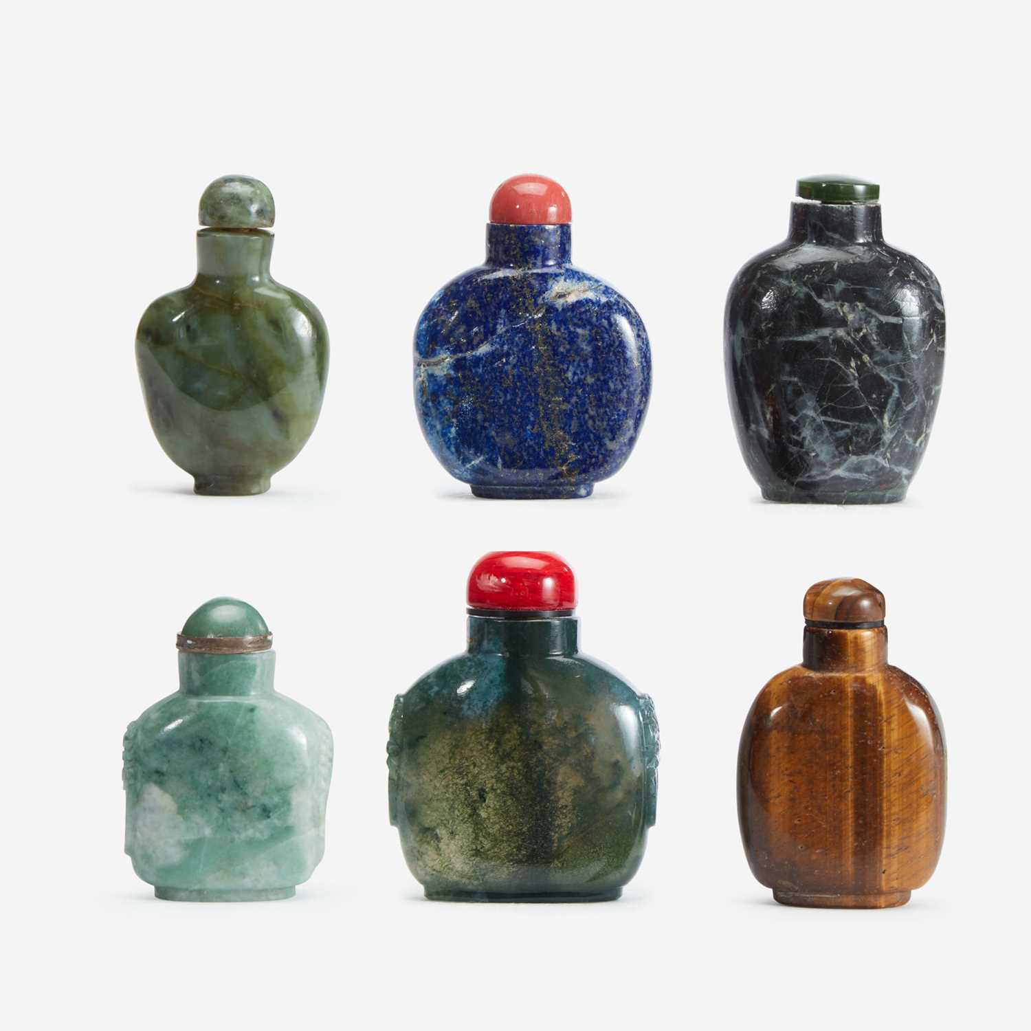 Lot 170 - An assorted group of six Chinese hardstone snuff bottles