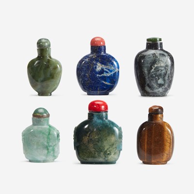 Lot 170 - An assorted group of six Chinese hardstone snuff bottles