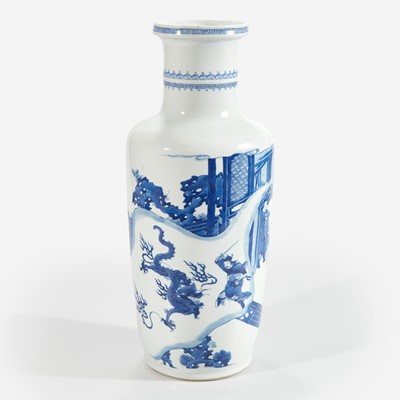 Lot 54 - A Chinese blue and white rouleau vase