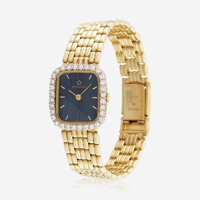 Lot 155 - A lady's gold and diamond bracelet watch, Eterna