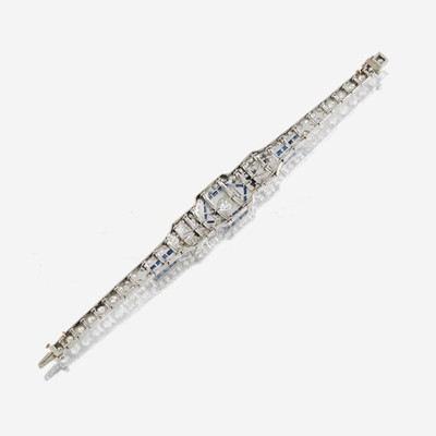 Lot 24 - An Art Deco diamond, sapphire, and platinum bracelet