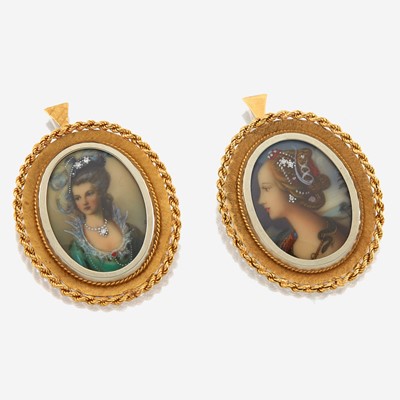 Lot 54 - Two gold portrait pendant/brooches