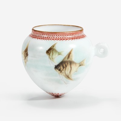 Lot 87 - A Chinese enameled “eggshell” porcelain “Fishes” birdfeeder