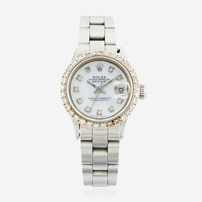 Lot 158 - A lady's stainless steel diamond dial watch, Rolex