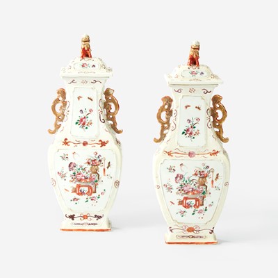 Lot 95 - A Pair of Chinese Export Porcelain Famille Rose Covered Vases