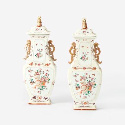 Lot 95 - A Pair of Chinese Export Porcelain Famille Rose Covered Vases