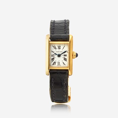 Lot 147 - A gold strap wristwatch, Cartier