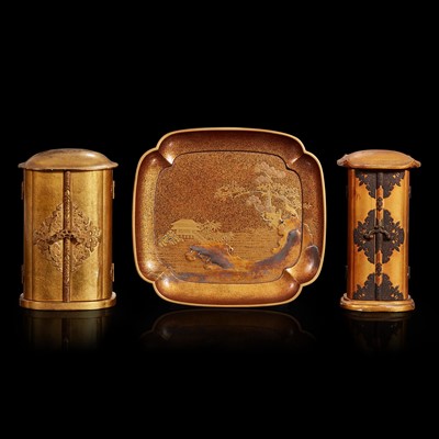 Lot 207 - Two Japanese gilt-lacquer zushi shrines and a lacquer dish