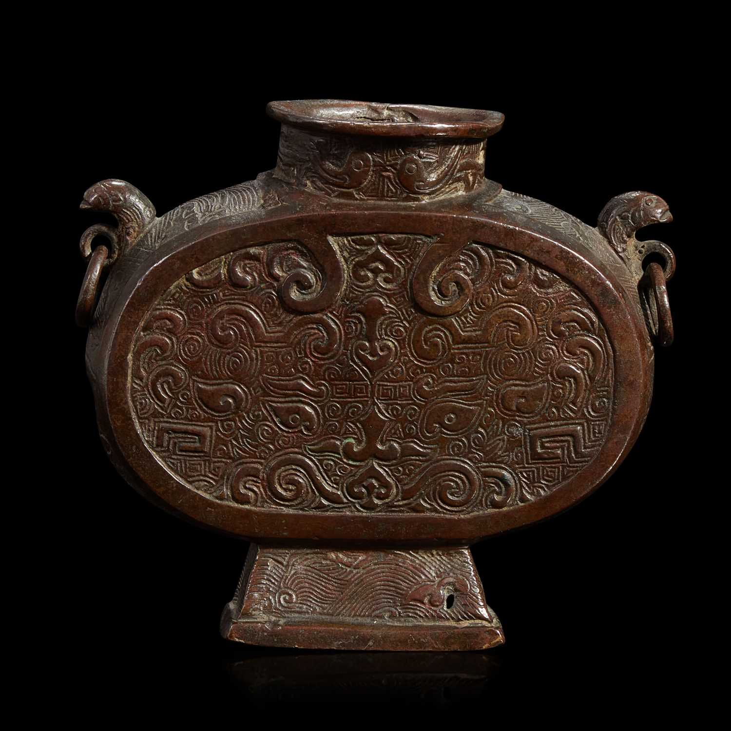 Lot 124 - A Chinese patinated bronze archaistic vessel, "Bianhu"