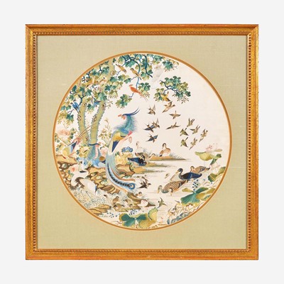 Lot 52 - A finely-wrought Chinese silk "Phoenix and Birds" embroidery 百鸟朝凤刺绣一幅